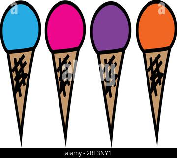 A set of four colorful sorbet - sherbert - ice cream - frozen yogurt cones in vector Stock Vector
