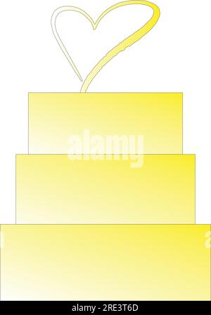A yellow and white wedding cake topped with a heart. Stock Vector
