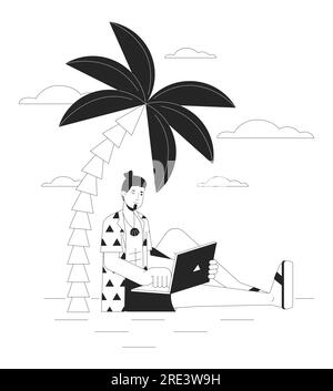 Programmer sitting with laptop bw concept vector spot illustration ...