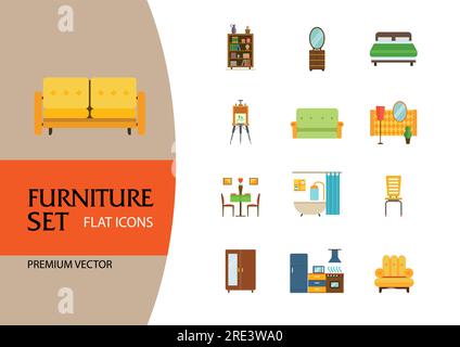 Furniture flat icons set Stock Vector