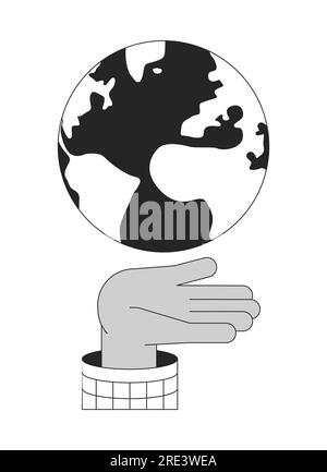 Planet on hand flat monochrome isolated vector object Stock Vector