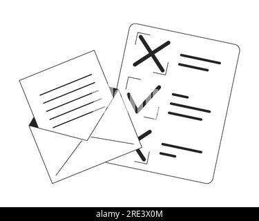 Email and checklist flat monochrome isolated vector objects Stock Vector