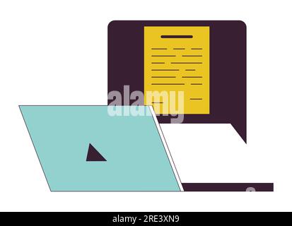 Notification message on laptop flat line color isolated vector object Stock Vector