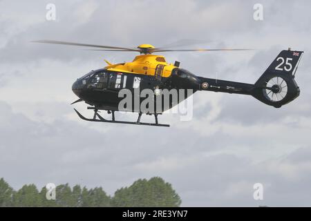 Fairford, UK. 12th July, 2023. RAF Airbus helicopter Juno HT1 ZM511 arrives for RIAT 2023 Air Show. Stock Photo