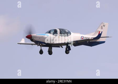 Fairford, UK. 12th July, 2023. RAF Grob Perfect T1 arrives for RIAT 2023 Air Show. Stock Photo