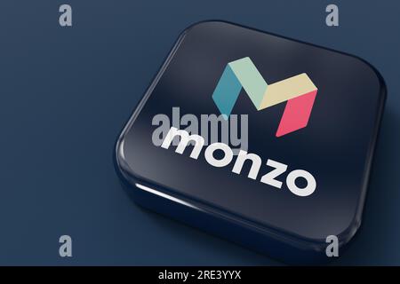 LONDON, UK - July 2023: Monzo bank company logo. 3D Rendering Stock Photo