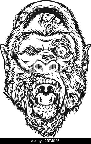 Fear scary monkey head monster zombie monochrome vector illustrations for your work logo, merchandise t-shirt, stickers and label designs, poster, gre Stock Vector