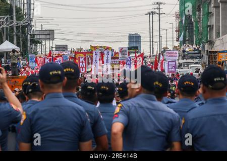 Quezon City, Rizal, Philippines. 24th July, 2023. Protesters focuses on government's human rights violation, sovereign rights over West Philippine Sea, unemployment, wage increase and other social issues that the country's still facing. (Credit Image: © Ryan Eduard Benaid/ZUMA Press Wire) EDITORIAL USAGE ONLY! Not for Commercial USAGE! Stock Photo