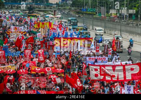 Quezon City, Rizal, Philippines. 24th July, 2023. Protesters focuses on government's human rights violation, sovereign rights over West Philippine Sea, unemployment, wage increase and other social issues that the country's still facing. (Credit Image: © Ryan Eduard Benaid/ZUMA Press Wire) EDITORIAL USAGE ONLY! Not for Commercial USAGE! Stock Photo