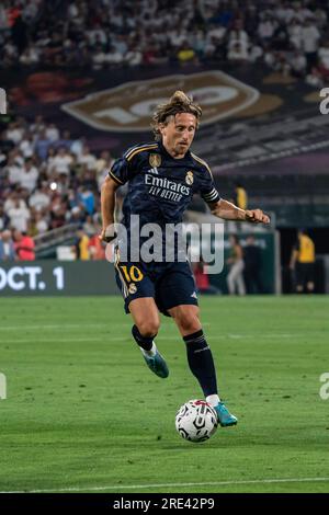 Real Madrid midfielder Luka Modrić (10) during the Soccer Champions Tour against AC Milan, Sunday, July 23, 2023, at the Rose Bowl, in Pasadena, CA. R Stock Photo