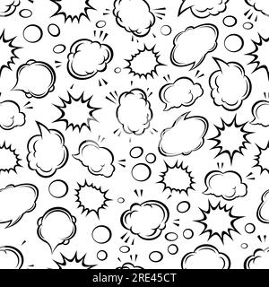 Comics expressions background with seamless pattern of cartoon speech, thought and explosion bubbles on white background. May be use as book flyleaf or interior design Stock Vector