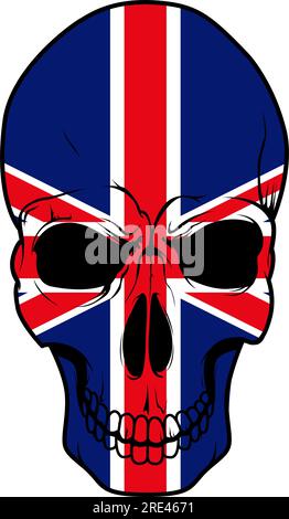 Patriotic UK flag skull tattoo with ornament of union jack, combined of old national flags of England, Scotland and Ireland. Maybe use as T-shirt print or Halloween mascot design Stock Vector