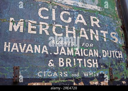 Historic ghost tobacco shop tobacconists advert signage,Bristol tipped cigarettes,Cigar Merchants, Witton St, Northwich, Cheshire, England, UK,CW9 5QU Stock Photo