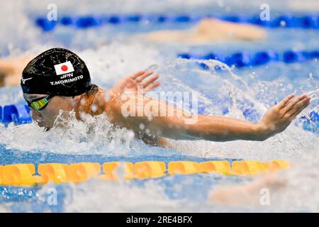 Fukuoka, Japan. 25th July, 2023. Teppei Morimoto of Japan competes in the 200m Butterfly Men Heats during the 20th World Aquatics Championships at the Marine Messe Hall A in Fukuoka (Japan), July 25th, 2023. Credit: Insidefoto di andrea staccioli/Alamy Live News Stock Photo