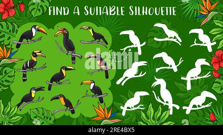 Tropical shadow matching activity for children. Preschool jungle puzzle ...