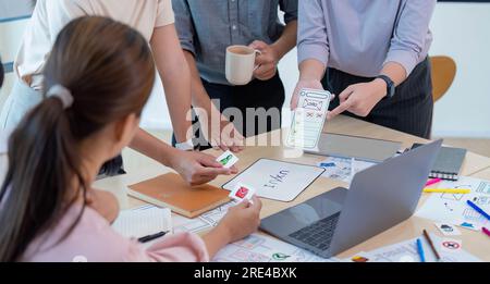 Close up ux developer and ui designer brainstorming interface wireframe design.Creative digital development agency Stock Photo