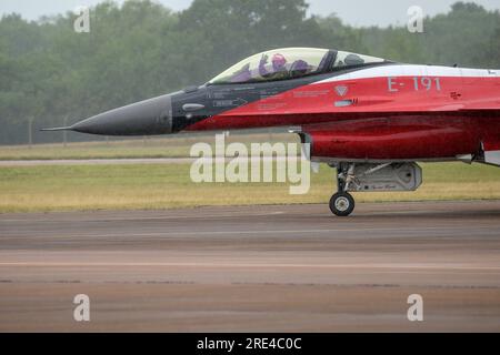 Danish F-16, in special Dannebrog livery arrival, at the Royal International Air Tattoo 2023 Stock Photo