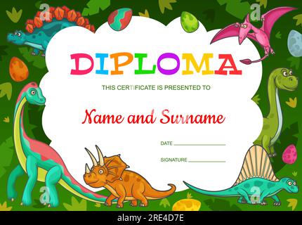 Dinosaur certificate template in cartoon style illustration Stock ...