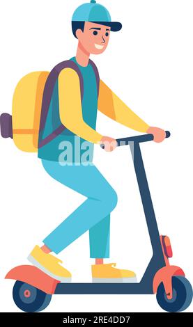 Smiling males on electric skateboard over white Stock Vector