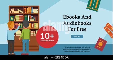 Online resources with ebooks and audiobooks for free. Textbooks and literature for studies and leisure, reading and education in web. Website or webpa Stock Vector