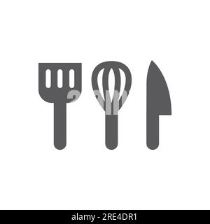 Egg beater, spatula and knife vector icons. Wire whisk, kitchen utensils icon set. Stock Vector
