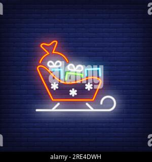 Santa sleigh neon sign Stock Vector