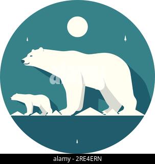 polar bears in winter snow landscape over white Stock Vector