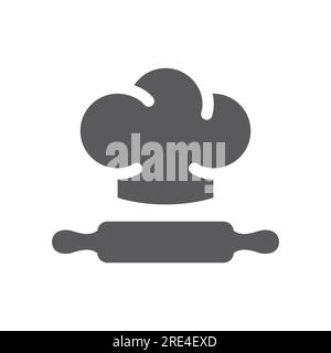Chef cap or hat and rolling pin vector icon. Cooking, food and kitchen restaurant symbol. Stock Vector