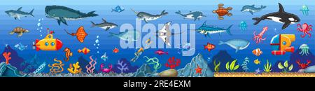 2d arcade game underwater landscape level map interface. Shark ...
