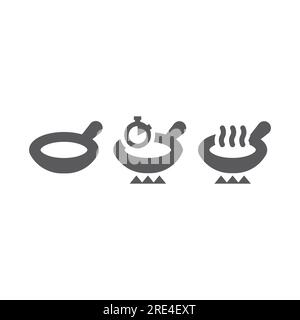 Frying pan on stove, cooking time vector icons. Hot pot, preparing foot icon set. Stock Vector