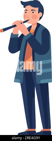 man playing flute in modern silhouette over white Stock Vector