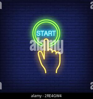 Pressing start button neon sign Stock Vector