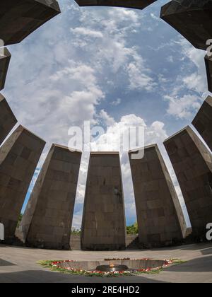 Wide angel image of the very respected and important Tsitsernakaberd Armenian Genocide Memorial Complex Stock Photo