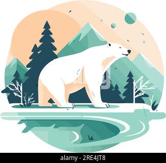 cheerful polar bear in winter over white Stock Vector