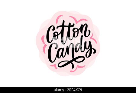 COTTON CANDY LOGO VECTOR. Vector illustration. Sweet cotton candy shop sign. Cartoon doodle style. Cotton candy text with pink floss cloud icon. Pink Stock Vector