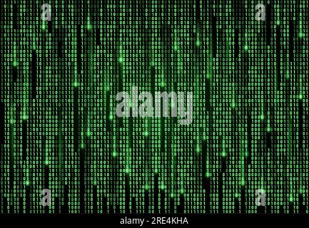 Binary code matrix vector background of computer data and digital technology. Green numbers pattern with streams of zero and one digits on black screen, internet security and cyberspace backdrop Stock Vector