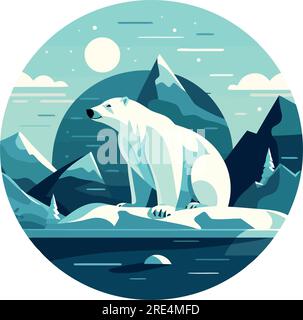 Cute polar bear fishing in winter over white Stock Vector