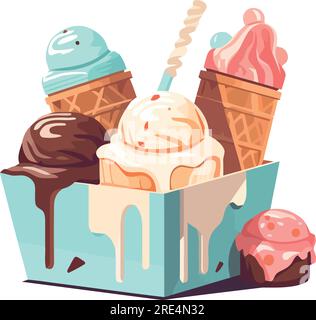 box full of ice creams over white Stock Vector