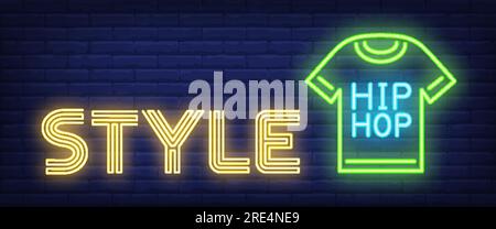 Style, hip hop neon text on t-shirt Stock Vector