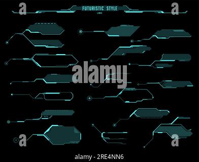 HUD futuristic displays, screens and info boxes, vector ui interface of Sci Fi game. Hologram callout title and bar label modern digital templates with arrows and frames, head up display gui design Stock Vector