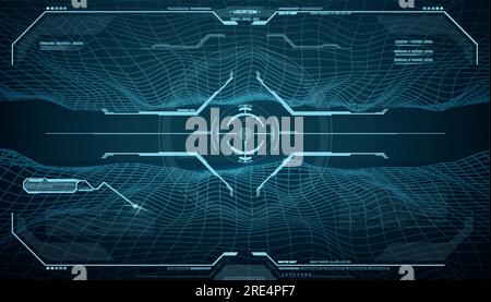 HUD futuristic monitor screen, target aim control interface vector design of Sci Fi game ui. Digital head up display of future technology with hologram dashboard panel, tracking frame and crosshair Stock Vector