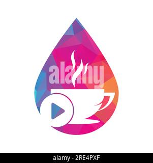 Coffee play logo design. Coffee logo design with a music play button vector. Stock Vector
