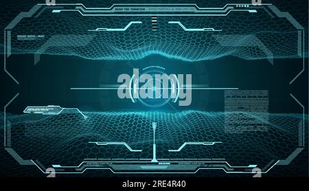 HUD futuristic monitor screen, target aim control interface. Vector ski fi UI frame, military optical aiming, spaceship crosshair. Modern techno element, collimator sight, gun focus range indication Stock Vector