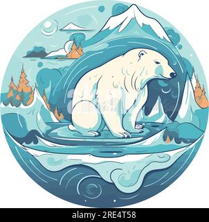 Arctic landscape with polar bear over white Stock Vector