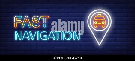 Fast navigation neon text and gps pointer Stock Vector