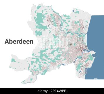 Aberdeen city map, detailed administrative area with buildings Stock Vector