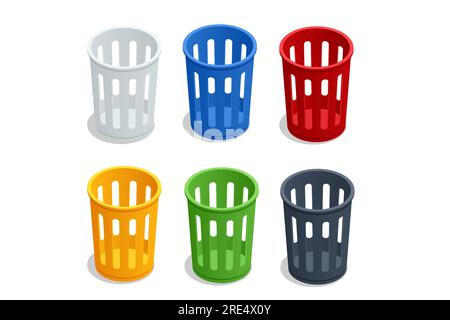 Isometric opened and empty trash bin over a white background. Empty trashcan Stock Vector