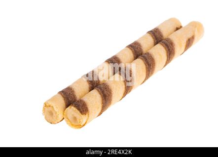 waffle rolls striped isolated on white background Stock Photo