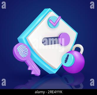 Secured with fingerprint lock and padlock element with 3d vector background shield. modern graphic element for web pages, social media and infographic Stock Vector