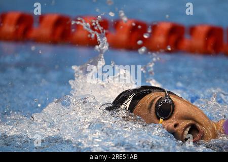 Fukuoka, Japan. 25th July, 2023. Belgian Valentine Dumont pictured in action during the 200m Freestyle Women semifinal at the World Aquatics Championships swimming in Fukuoka, Japan on Tuesday 25 July 2023. BELGA PHOTO NIKOLA KRSTIC Credit: Belga News Agency/Alamy Live News Stock Photo